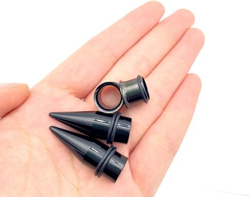 Bngukju Pairs 7/16" 11MM Black Tapers + 316L Steel Tunnels Ear Stretching Kit gauges Gauging in Kuwait