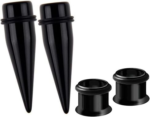 Bngukju Pairs 7/16" 11MM Black Tapers + 316L Steel Tunnels Ear Stretching Kit gauges Gauging in Kuwait