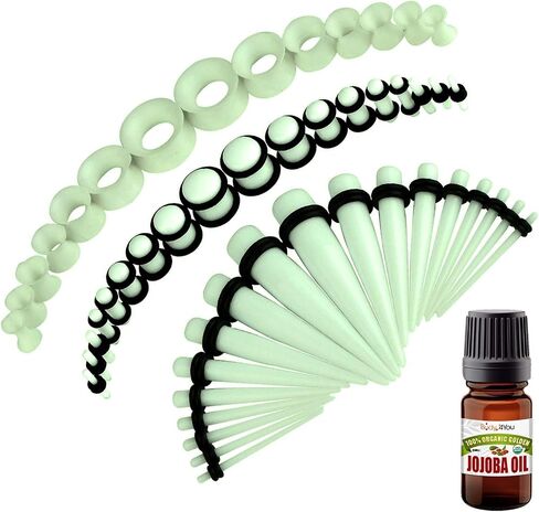 BodyJ4You 50PC Gauges Kit Ear Stretching Aftercare Jojoba Oil Wax | Flexible Tunnel Plugs Expander Tapers | 14G-12mm | Multicolor Silicone Acrylic Plastic | Natural Recovery Solution in Saudi Arabia