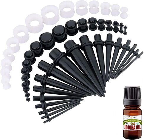 BodyJ4You 50PC Gauges Kit Ear Stretching Aftercare Jojoba Oil Wax | Flexible Tunnel Plugs Expander Tapers | 14G-12mm | Multicolor Silicone Acrylic Plastic | Natural Recovery Solution in Saudi Arabia