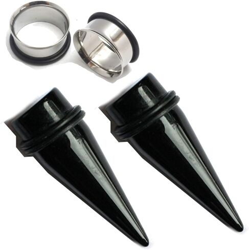 Zaya Body Jewelry 3/4" 19mm Black Tapers and Steel Tunnels Ear Gauging Kit in Saudi Arabia