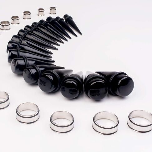 CABBE KALLO 32 PCS 00G - 24mm Ear Taper Kit Gauge Stretching Kit Stainless steel Tapers Tunnels Plugs Piercing Jewelry in Kuwait