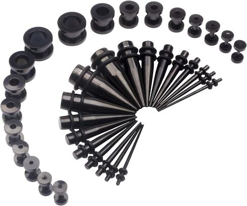 CABBE KALLO 36 pcs 14G-00G Ear Stretching Kit Stainless Steel Tapers Screw Fit Tunnels Set Piercing Body Jewelry in Kuwait