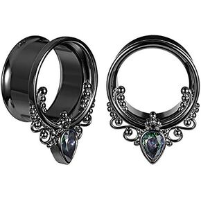 COOEAR 1 Pair Surgical Steel Ear Gauges Double Flared Seashell Ear Tunnels and Plugs Earrings Stretcher. in Saudi Arabia