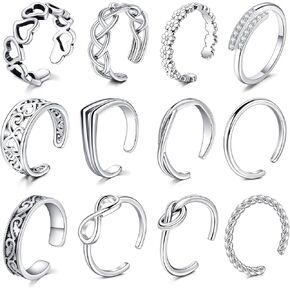 Mayhoop 12Pcs Open Toe Rings Adjustable Toe Band Ring Set Finger Foot Jewelry for Women Men