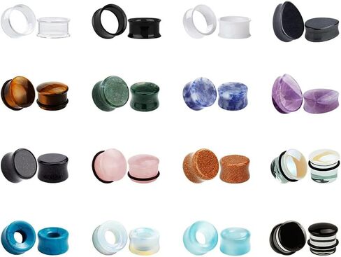 KUBOOZ 32pcs Set Mixed Stone Acrylic Glass Ear Plugs Tunnels Gauges Stretcher Piercings in Saudi Arabia