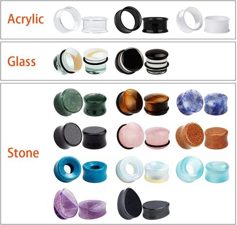 KUBOOZ 32pcs Set Mixed Stone Acrylic Glass Ear Plugs Tunnels Gauges Stretcher Piercings in Saudi Arabia