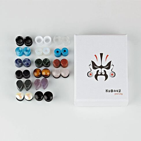 KUBOOZ 32pcs Set Mixed Stone Acrylic Glass Ear Plugs Tunnels Gauges Stretcher Piercings in Saudi Arabia