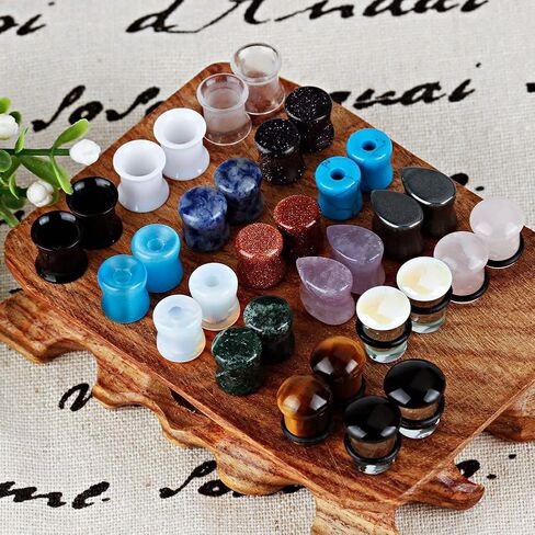 KUBOOZ 32pcs Set Mixed Stone Acrylic Glass Ear Plugs Tunnels Gauges Stretcher Piercings in Saudi Arabia