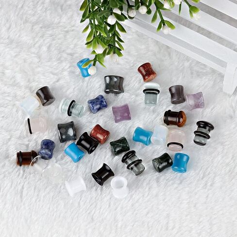 KUBOOZ 32pcs Set Mixed Stone Acrylic Glass Ear Plugs Tunnels Gauges Stretcher Piercings in Saudi Arabia