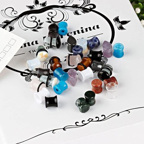 KUBOOZ 32pcs Set Mixed Stone Acrylic Glass Ear Plugs Tunnels Gauges Stretcher Piercings in Saudi Arabia