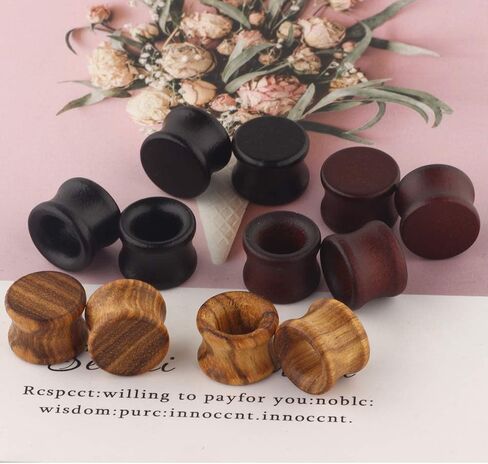 TIANCI FBYJS 12pcs Wood Ear Tunnels Wooden Gauges Vintage Black Brown Natural Organic Flesh Tunnel Plugs Piercing Stretcher Earrings in Kuwait