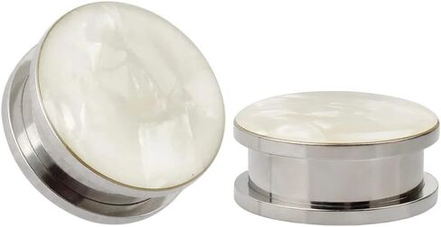 KUBOOZ White Sea Shell Opal Stainless Steel Screw Ear Piercings Body Jewelry Plugs Tunnels Gauges in Kuwait
