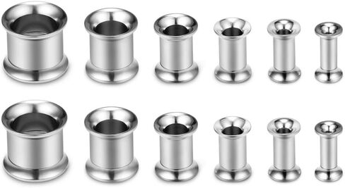 SCERRING 12PCS Screw Ear Tunnels Stretching Kit Stainless Steel Gauge Plugs Set Double Flared Expanders 8G-00G in Kuwait