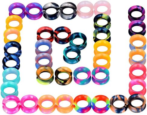 Longbeauty 40PCS Soft Silicone Ear Gauges Flesh Tunnels Plugs Stretchers Expander Camouflage Pattern Ear Piercing 2g-16mm in Kuwait