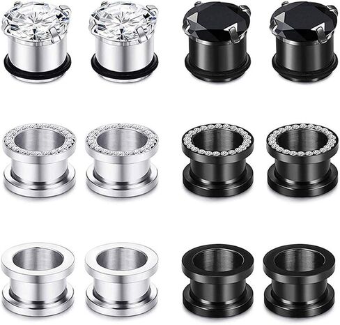Longbeauty 12PCS CZ Gems Ear Tunnels Plugs Gauges Stainless Steel Expander Stretcher Piercings in Saudi Arabia