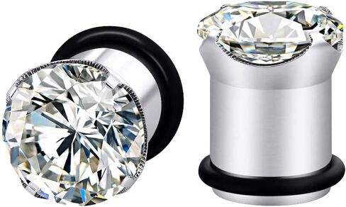 Longbeauty 12PCS CZ Gems Ear Tunnels Plugs Gauges Stainless Steel Expander Stretcher Piercings in Saudi Arabia