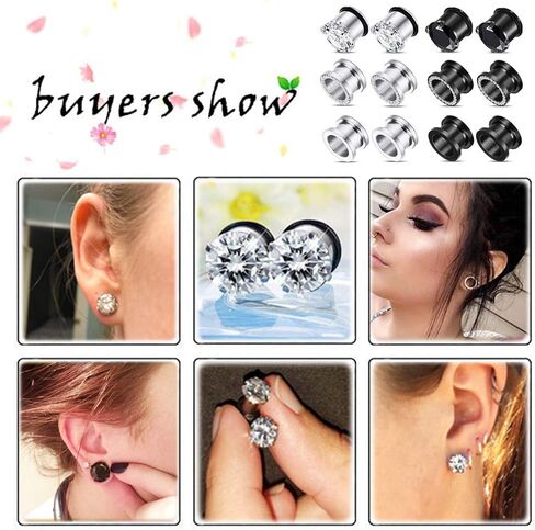 Longbeauty 12PCS CZ Gems Ear Tunnels Plugs Gauges Stainless Steel Expander Stretcher Piercings in Saudi Arabia