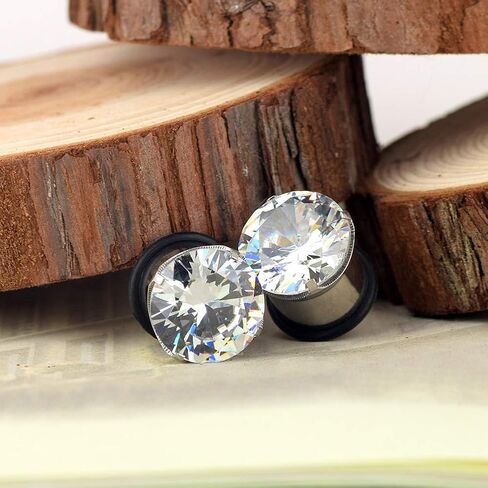 Longbeauty 12PCS CZ Gems Ear Tunnels Plugs Gauges Stainless Steel Expander Stretcher Piercings in Saudi Arabia