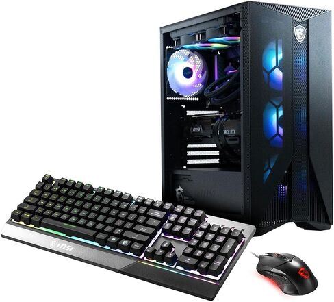 كمبيوتر مكتبي للألعاب MSI Aegis RS، Intel Core i7-12700KF، GeForce RTX 3060 Ti، ذاكرة 16 جيجابايت (Dual-CHL)، 1 تيرابايت NVMe SSD، WiFi 6E، تبريد سائل، USB Type-C، Win11 Home، لوحة مفاتيح وماوس (12TG-) 285US) in Saudi Arabia