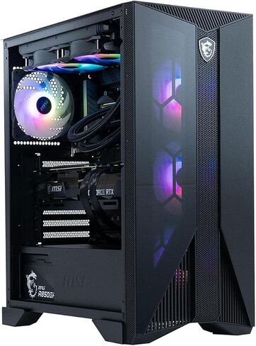 كمبيوتر مكتبي للألعاب MSI Aegis RS، Intel Core i7-12700KF، GeForce RTX 3060 Ti، ذاكرة 16 جيجابايت (Dual-CHL)، 1 تيرابايت NVMe SSD، WiFi 6E، تبريد سائل، USB Type-C، Win11 Home، لوحة مفاتيح وماوس (12TG-) 285US) in Saudi Arabia