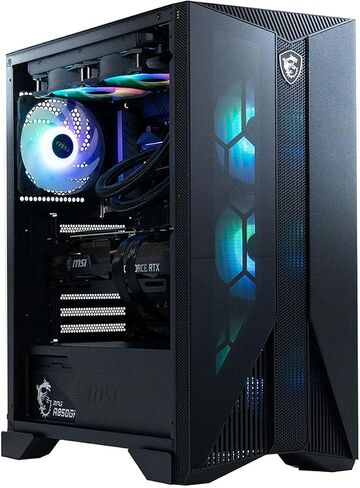 كمبيوتر مكتبي للألعاب MSI Aegis RS، Intel Core i7-12700KF، GeForce RTX 3060 Ti، ذاكرة 16 جيجابايت (Dual-CHL)، 1 تيرابايت NVMe SSD، WiFi 6E، تبريد سائل، USB Type-C، Win11 Home، لوحة مفاتيح وماوس (12TG-) 285US) in Saudi Arabia