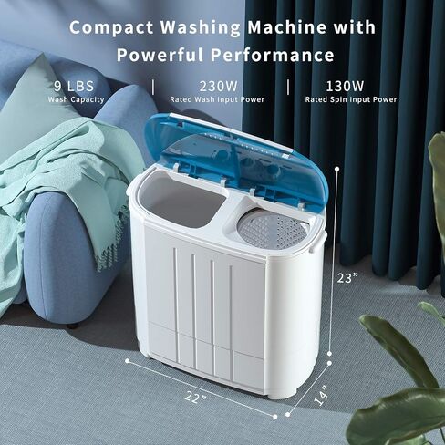 Auertech Portable Washing Machine, 14lbs Mini Twin Tub Washer Compact Laundry Machine with Built-in Gravity Drain Time Control, Semi-automatic 9lbs Washer 5lbs Spinner for Dorms, Apartments, RVs in Kuwait