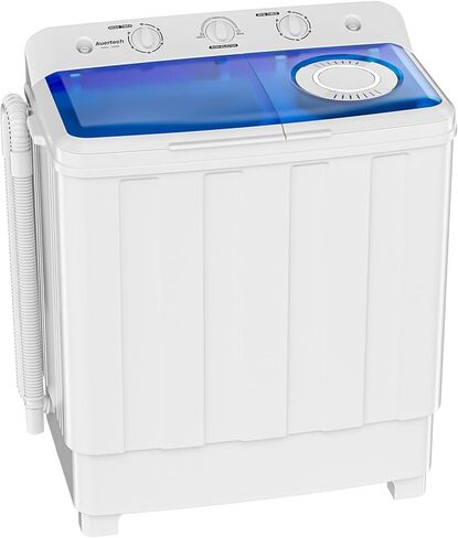 Auertech Portable Washing Machine, 28lbs Mini Twin Tub Washer Compact Laundry Machine with drain dump, Time Control, Semi-automatic 18lbs Washer 10lbs Spinner for Dorms, Apartments, RVs (28 lbs) in Kuwait