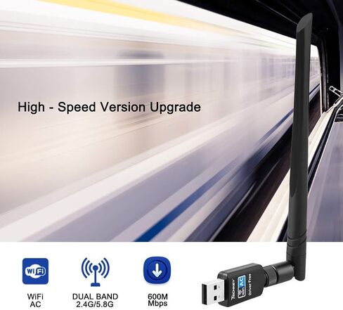 WiFi Adapter 600mbps，Techkey Wireless USB Adapter Dual Band 2.4GHz/5GHz LAN Card 802.11ac Network Card for Desktop Laptop PC Support Windows 10 / 8.1 / 8 / 7 / XP / Vista in Kuwait