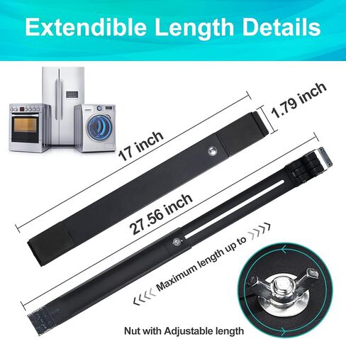 4PCS Extendable Furniture Appliances Rollers, Mover Tools with 24 Roller & Brake Equipment for Heavy Washing Dryer Machine Refrigerator Strong Base Stand Mobile Wheels Black in Kuwait