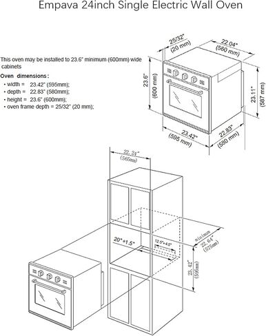 Empava 24 Inch Electric Single Wall Oven 10 Cooking Functions Deluxe 360° ROTISSERIE with Sensitive Touch Control in Stainless Steel in Saudi Arabia