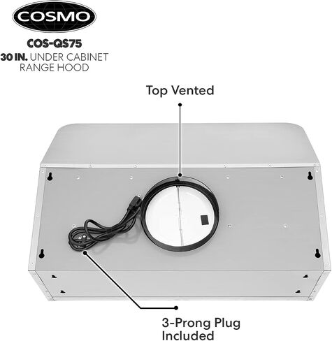 COSMO COS-QS75 30 in. Under Cabinet Range Hood with 500 CFM, Permanent Filters, LED Lights, Convertible from Ducted to Ductless (Kit Not Included) in Stainless Steel in Saudi Arabia