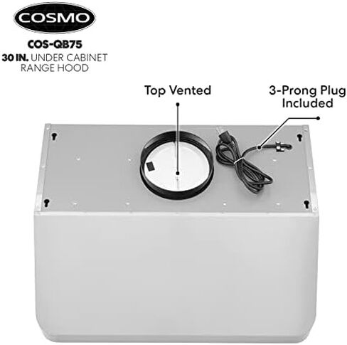 COSMO COS-QS75 30 in. Under Cabinet Range Hood with 500 CFM, Permanent Filters, LED Lights, Convertible from Ducted to Ductless (Kit Not Included) in Stainless Steel in Saudi Arabia