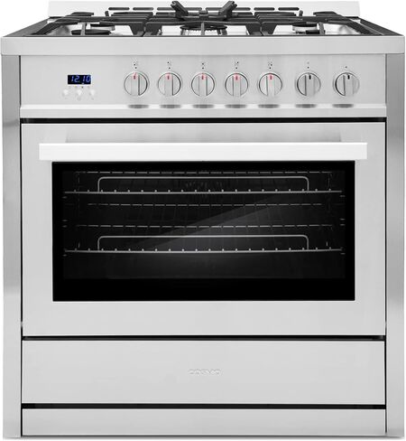 COSMO COS-965AGFC 36 in. Gas Rang, 3.8 cu. ft. Stainless Steel & COS-63190S Wall Mount Range Hood, Ducted Convertible Ductless (additional filters needed, not included), 36 inch, Stainless Steel in Saudi Arabia