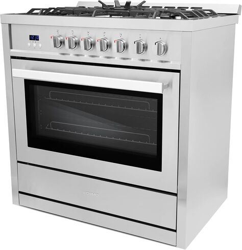 COSMO COS-965AGFC 36 in. Gas Rang, 3.8 cu. ft. Stainless Steel & COS-63190S Wall Mount Range Hood, Ducted Convertible Ductless (additional filters needed, not included), 36 inch, Stainless Steel in Saudi Arabia