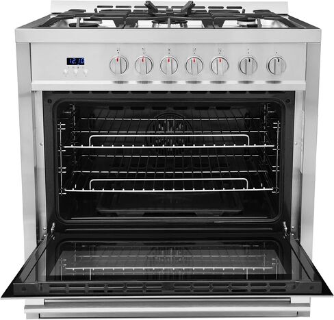 COSMO COS-965AGFC 36 in. Gas Rang, 3.8 cu. ft. Stainless Steel & COS-63190S Wall Mount Range Hood, Ducted Convertible Ductless (additional filters needed, not included), 36 inch, Stainless Steel in Saudi Arabia