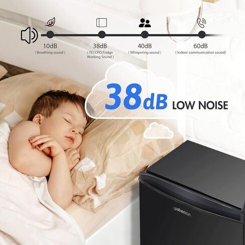 Upstreman 1.7 Cu.ft Mini Fridge with Freezer, Adjustable Thermostat, Energy Saving, Low Noise, Single Door Compact Refrigerator for Dorm, Office, Bedroom, Black-FR17 in Saudi Arabia