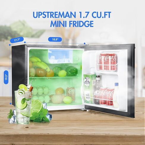 Upstreman 1.7 Cu.ft Mini Fridge with Freezer, Adjustable Thermostat, Energy Saving, Low Noise, Single Door Compact Refrigerator for Dorm, Office, Bedroom, Black-FR17 in Saudi Arabia