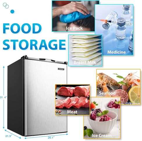 Euhomy Upright freezer, 3.0 Cubic Feet, Single Door Compact Mini Freezer with Reversible Stainless Steel Door, Small freezer for Home/Dorms/Apartment/Office (Silver) in Kuwait
