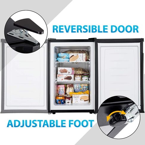 Euhomy Upright freezer, 3.0 Cubic Feet, Single Door Compact Mini Freezer with Reversible Stainless Steel Door, Small freezer for Home/Dorms/Apartment/Office (Silver) in Kuwait