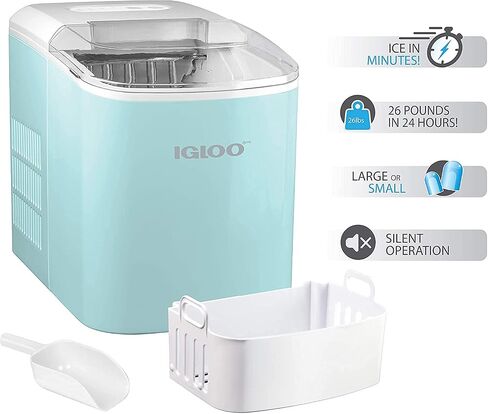 Igloo Electric Countertop Ice Maker Machine - Automatic and Portable - 26 Pounds in 24 Hours - Ice Cube Maker - Ice Scoop and Basket - Ideal for Iced Coffee and Cocktails - Stainless Steel in Saudi Arabia