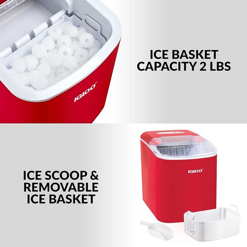 Igloo Electric Countertop Ice Maker Machine - Automatic and Portable - 26 Pounds in 24 Hours - Ice Cube Maker - Ice Scoop and Basket - Ideal for Iced Coffee and Cocktails - Stainless Steel in Saudi Arabia