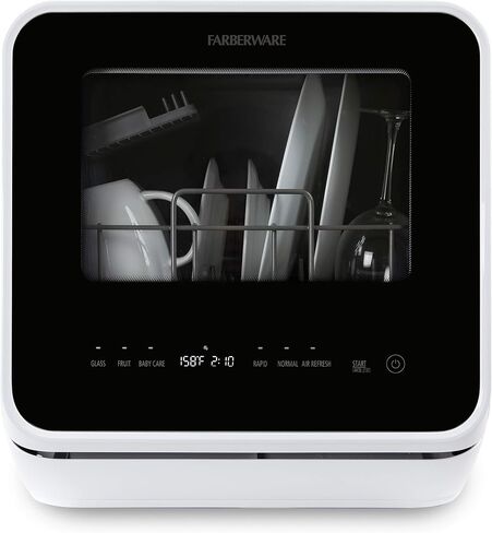 Farberware FDW05ASBWHA Complete Portable Countertop Dishwasher with 5-Liter Built-in Water Tank, 5 Programs, Baby Care, Glass & Fruit Wash-Black/White in Saudi Arabia
