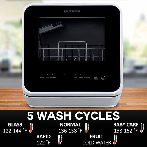 Farberware FDW05ASBWHA Complete Portable Countertop Dishwasher with 5-Liter Built-in Water Tank, 5 Programs, Baby Care, Glass & Fruit Wash-Black/White in Saudi Arabia