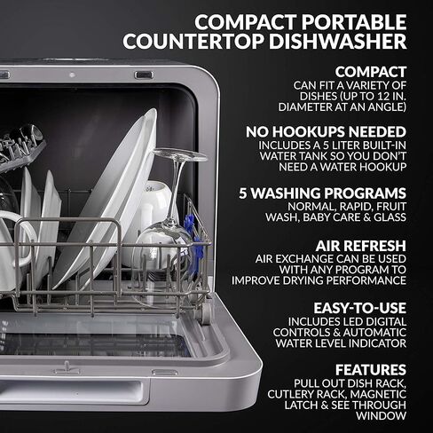 Farberware FDW05ASBWHA Complete Portable Countertop Dishwasher with 5-Liter Built-in Water Tank, 5 Programs, Baby Care, Glass & Fruit Wash-Black/White in Saudi Arabia