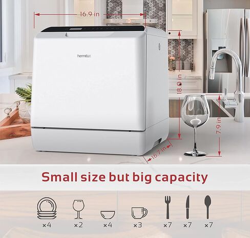 سطح طاولة غسالة أطباق محمول، 5 برامج غسيل غسالة أطباق صغيرة مع خزان مياه مدمج سعة 5 لتر، رعاية الطفل، وظيفة التجفيف بالهواء وغسيل الفاكهة للشقق الصغيرة، مساكن الطلبة، RVs - أبيض in Kuwait