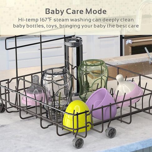 سطح طاولة غسالة أطباق محمول، 5 برامج غسيل غسالة أطباق صغيرة مع خزان مياه مدمج سعة 5 لتر، رعاية الطفل، وظيفة التجفيف بالهواء وغسيل الفاكهة للشقق الصغيرة، مساكن الطلبة، RVs - أبيض in Kuwait