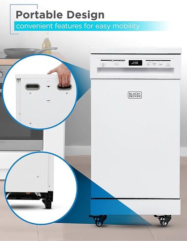 BLACK+DECKER Portable Dishwasher, 18 inches Wide, 8 Place Setting, White in Saudi Arabia