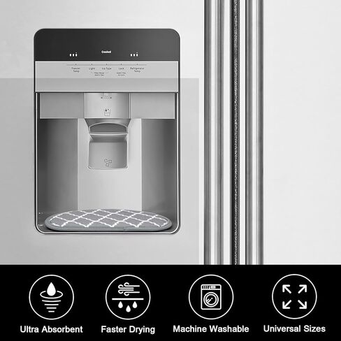 FETTORLER ثلاجة المياه بالتنقيط، حصيرة شبه دائرية مقاومة للرذاذ من أجل Ge، Whirlpool، Samsung Fridge Ice & Water Dispenser Pan، 2 أحجام مختلفة منقوشة (7.4 × 3.9 بوصة + 8.2 × 3.7 بوصة) in Kuwait