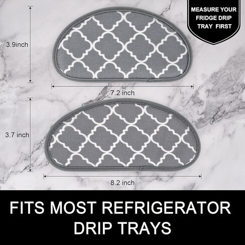 FETTORLER ثلاجة المياه بالتنقيط، حصيرة شبه دائرية مقاومة للرذاذ من أجل Ge، Whirlpool، Samsung Fridge Ice & Water Dispenser Pan، 2 أحجام مختلفة منقوشة (7.4 × 3.9 بوصة + 8.2 × 3.7 بوصة) in Kuwait